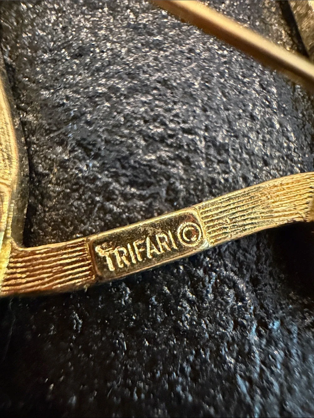 Trifari Gold-Tone Knotted Square Brooch with Clear Rhinestones